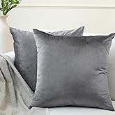 Encasa XO Velvet Throw Pillow Covers 18x18 in (45x45 cm) - Grey - No Inserts, Pack of 2 Cases | Solid Plain Dyed Soft & Smooth, Square Decorative Cushion Covers for Living & Bedroom