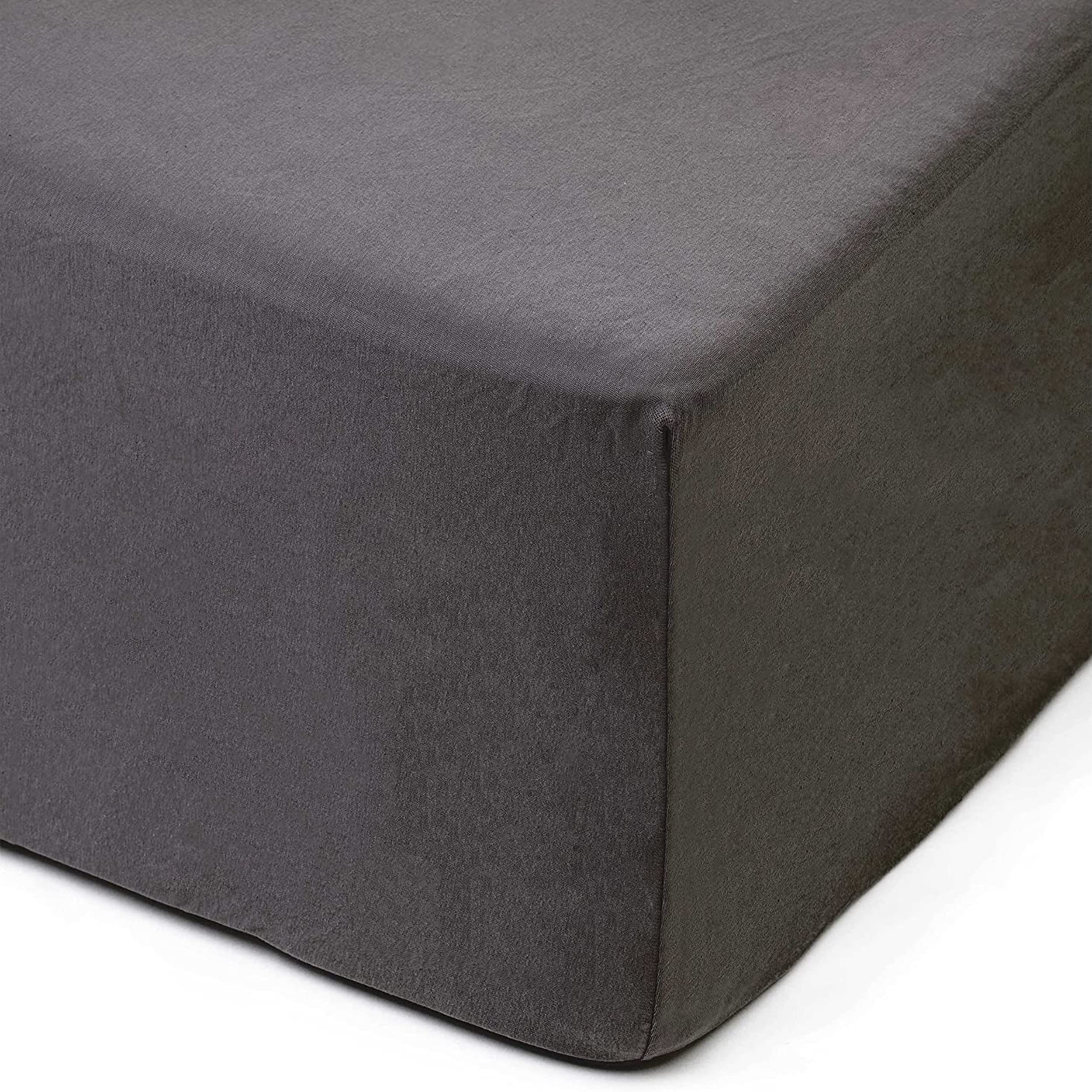 Amago - Fitted Sheet, 50 cm Pocket, 100 Percent Cotton, 160 x 200 cm - Anthracite
