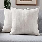 FUTEI Beige Decorative Throw Pillow Covers 18x18 Inch Set of 2,Soft Linen Striped Texture Cushion Case,Farmhouse Home Decor for Couch Bed Living Room