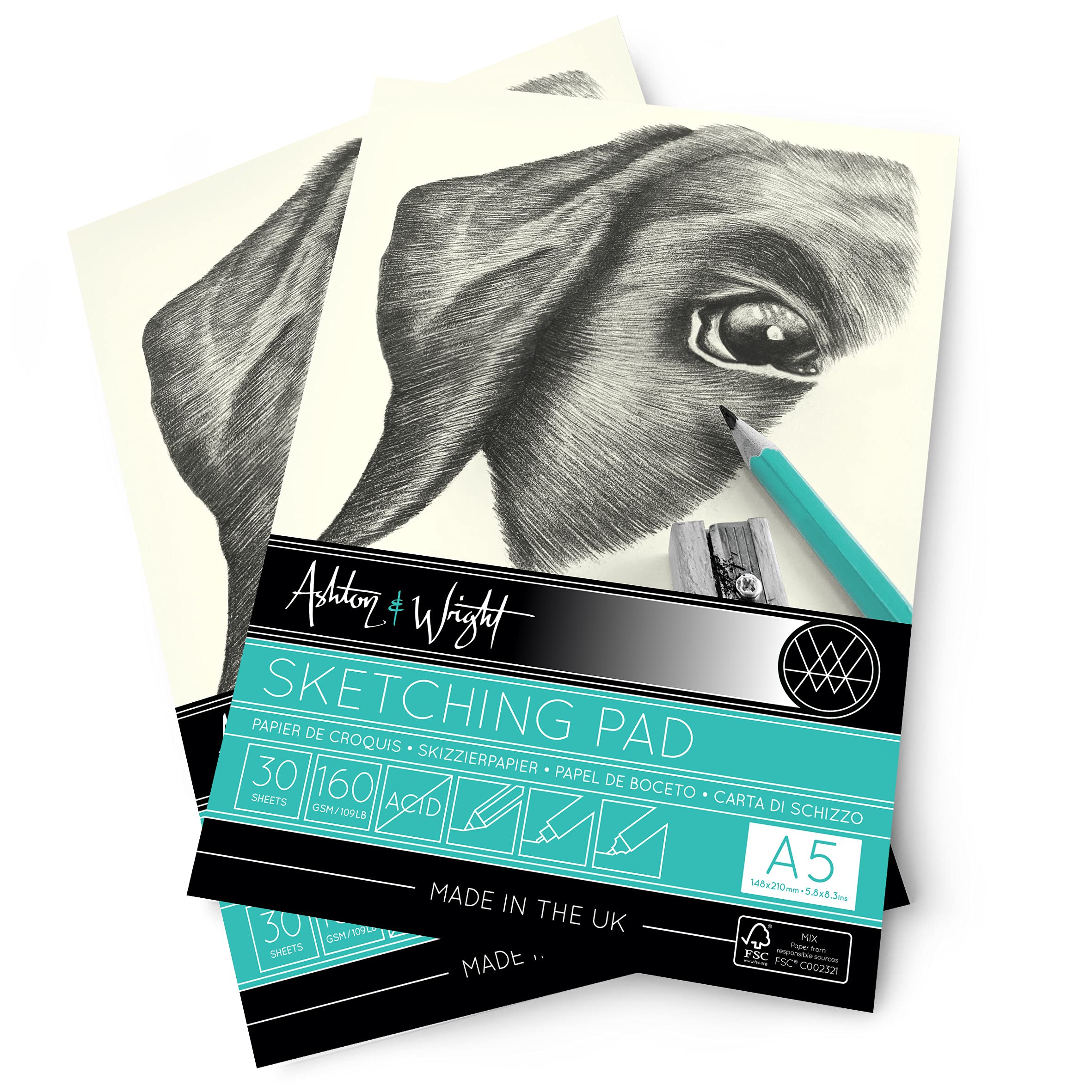 Ashton and Wright - A5 Classic Ivory Sketching Pad - 160gsm Paper - 30 Sheets - Pack of 5