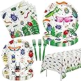 Xenorik Bug Birthday Party Decorations Dinnerware - Bug Party Supplies, Plate, Napkin, Tablecloth, Fork, Spring Summer Nature Insect Theme Birthday Baby Shower Party Decorations Tableware | Serve 24