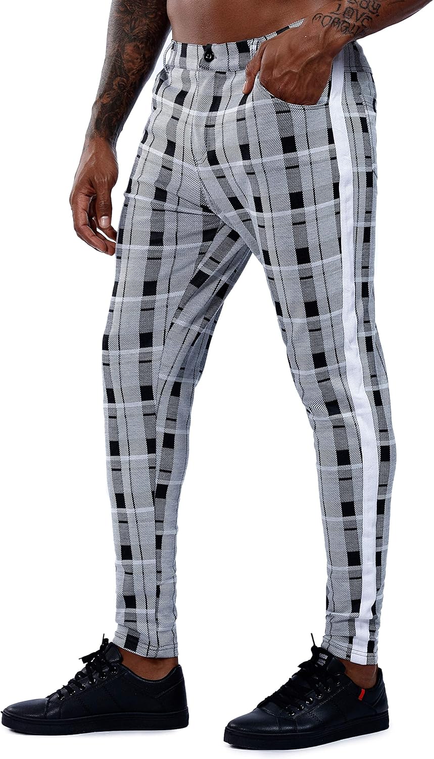 mens plaid skinny pants