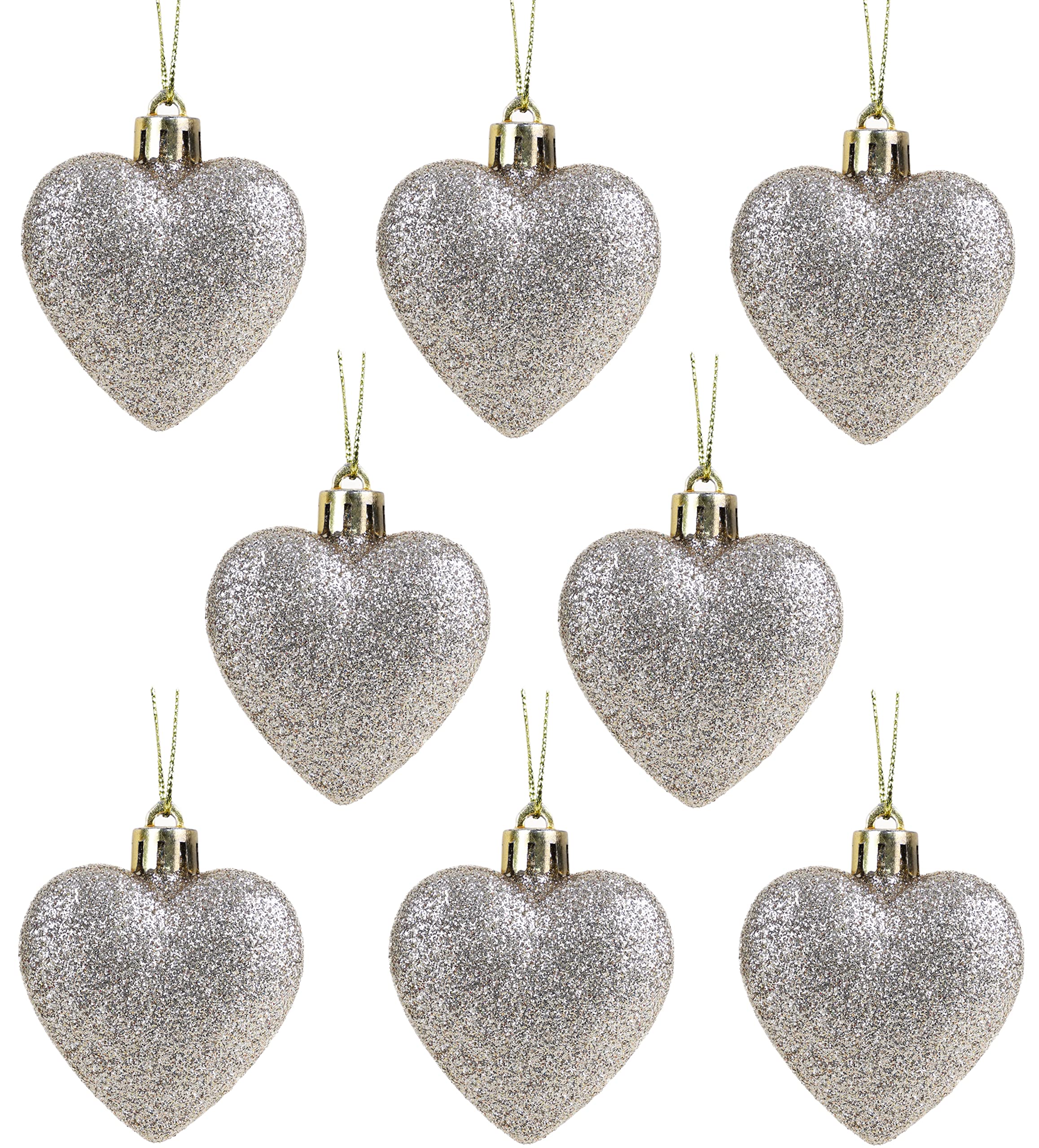 Christmas Concepts® Pack of 8-60mm Heart Shaped Christmas Tree Baubles – Glitter Decorated Baubles (Champagne)