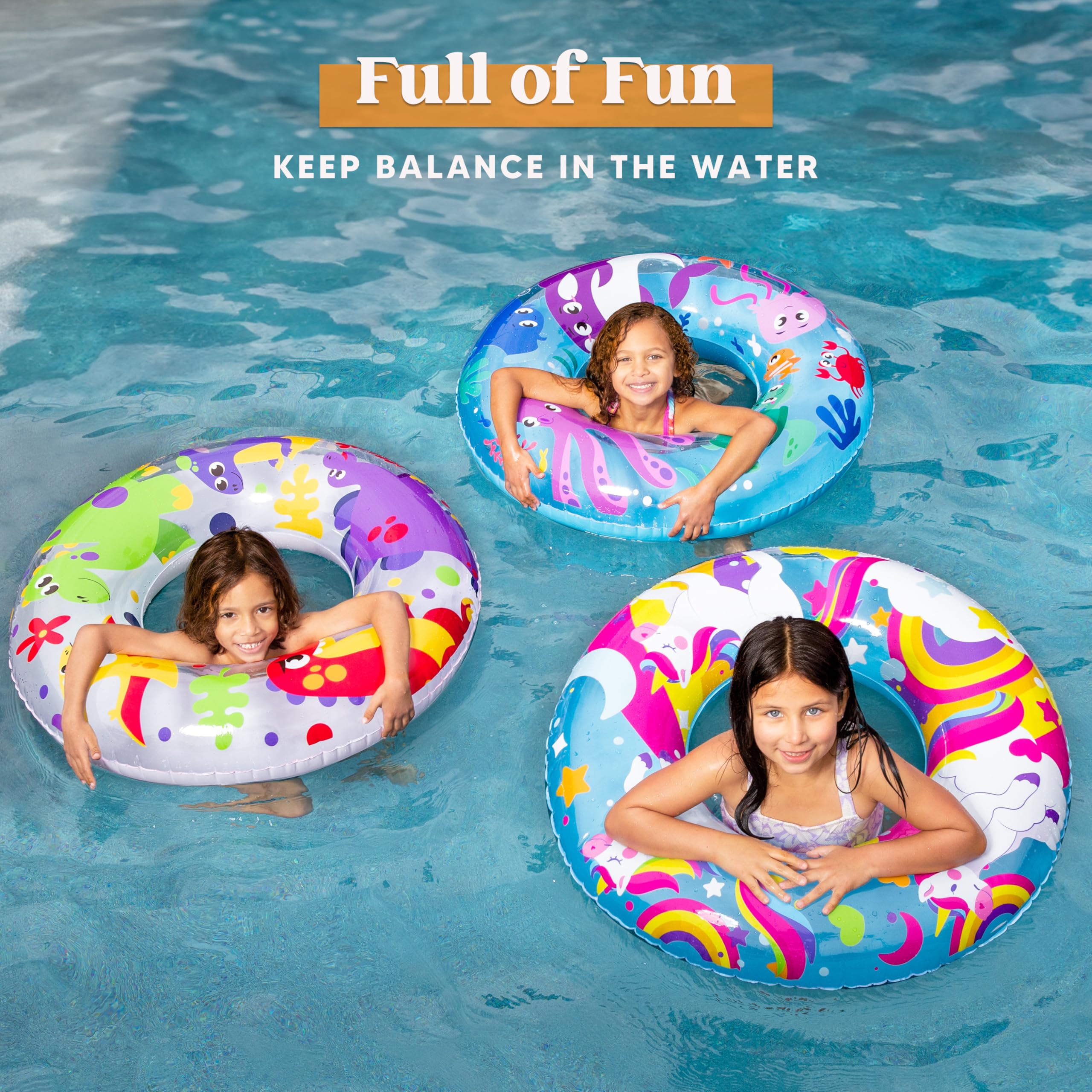 JOYIN 3 Pack Pool Floats, Pool Tube for Kids Swim Rings Inflatable Tubes, Unicorn Sea Animal Tubes Floatie Ring Water Toys for Swimming, Summer Beach Party
