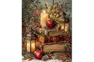 xackcme Christmas Book Paint by Numbers for Adults, Christmas Apple Paint by Number on Canvas Without Frame, DIY Xmas Oil Painting for Gift Home Wall Decor (16x20 inch)