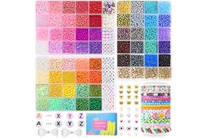 4mm 7800pcs+ Seed Beads for Jewelry Making, Funtopia 60 Colors Small Glass Beads for Bracelets, Friendship Bracelet Kit with Alphabet Letter Beads, Evil Eye Beads for DIY, Art and Craft