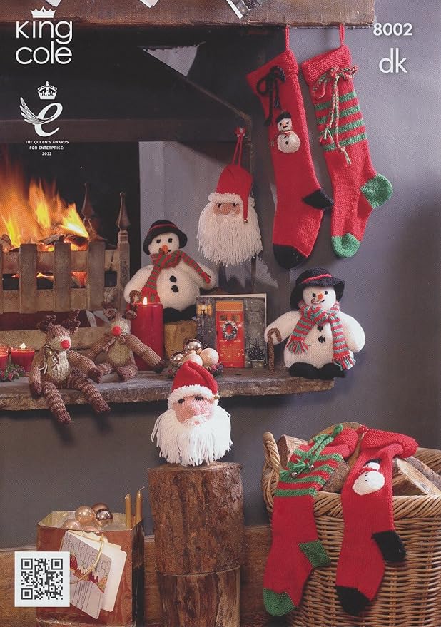 King Cole DK Christmas Knitting Pattern Snowman Rudolph Santa Head