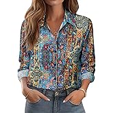 Zeagoo Womens Button Down Shirts Business Casual Work Blouses Fall Clothes Spring Floral Long Sleeve Dress Tops
