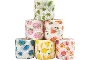 JpGdn 6 Rolls Self-Adhesive Bandage Wrap Non-Woven Vet Wrap Cohesive 2Inchx5yard for Dogs Cats Horse Leg Pet Animals Wounds Wrist Healing Sprains & Swelling Fruit Print