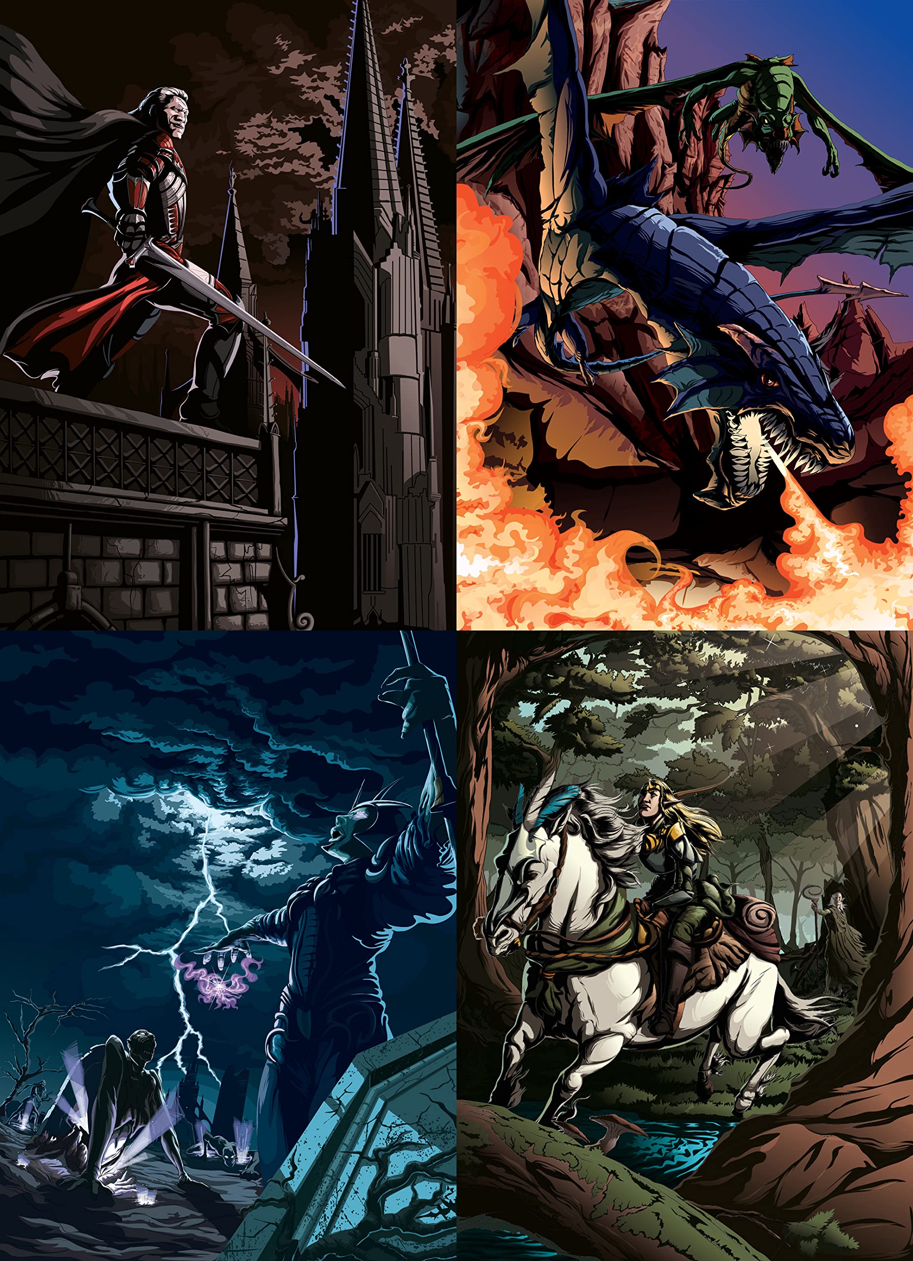 docsmagic.de 4 x Art Deck Box + Divider Zombies Elves Dragons Vampires Theme Mix - For 100 Standard Size Game Cards MTG PKM