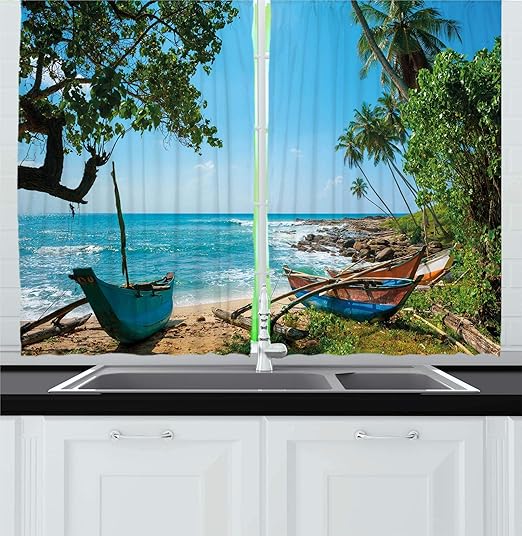 Amazon Com Ambesonne Beach Kitchen Curtains Tropical Ocean