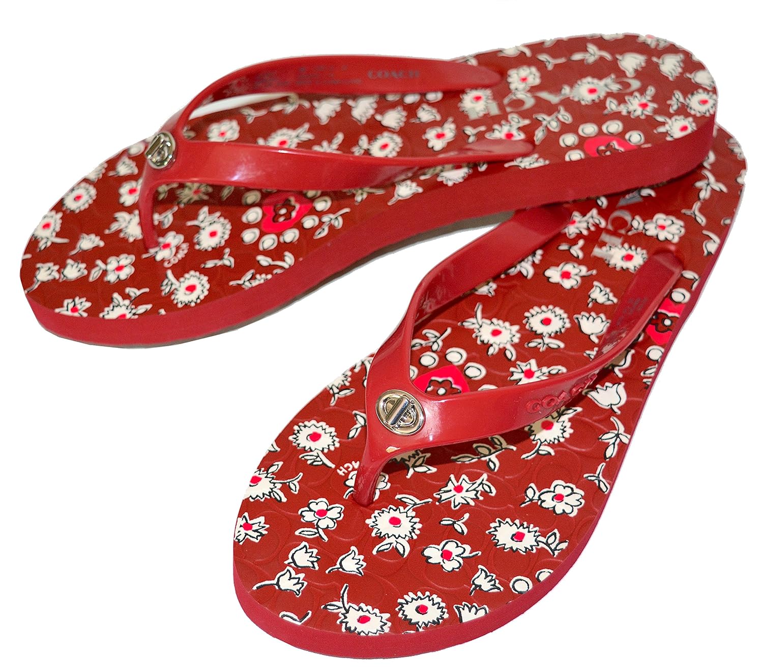 red coach flip flops
