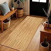 Jute Rug 2x6 Natural Runner Rug with Non-Slip Backing, Low-Profile Farmhouse Hallway Runner, Indoor Entryway Rug or Kitchen Mat, Eco-Friendly 2x6 Runner for Boho Decor