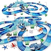 Track Race Car Toys for Kids, Create A Ocean World Race Road, Flexible Tracks Playset & 2PCS Cool Shark Cars, Toddler Toys Birthday Gifts for Age 3 4 5 6 Year Old Boys Girls