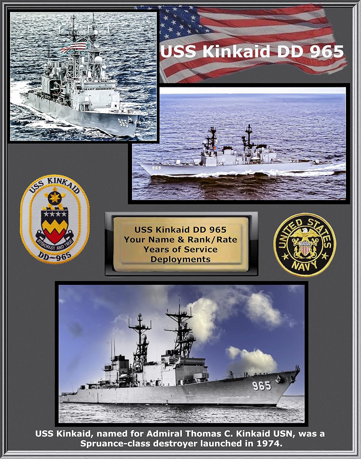 Photographs - USS Kinkaid DD 965 Custom Personalized Photo. US Navy Ships, Navy Cruisers.