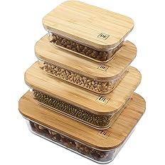 Image of Glass Food Storage Containers with Bamboo Lids (Pack of 4) Eco Friendly Meal Prep Containers