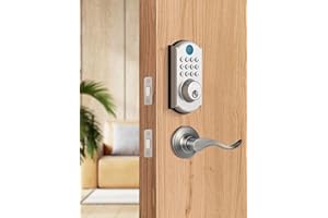 ELAMOR M19 Fingerprint Door Lock with 2 Lever Handles, Keyless Entry Door Lock, Automatic Locking, Easy to Install, Electronic Keypad Deadbolt with Code, Front Deadbolt Handle Sets, Sand Nickel
