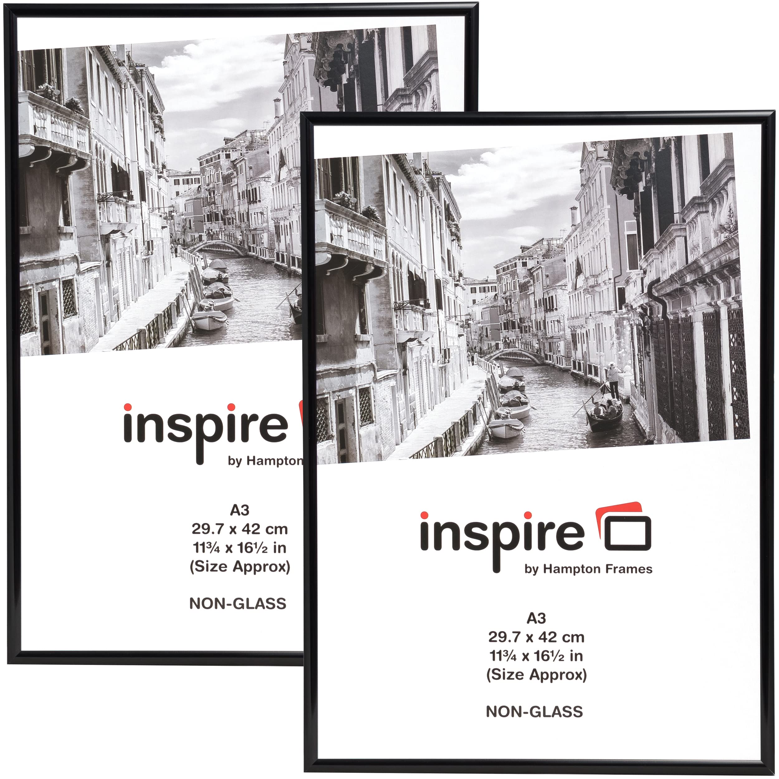 Hampton Frames Backloader Poster Frame Pack of 2 | A3 Size, Black, Acrylic Front, Foil Wrapped Plastic | Drop-In Back, Wall Mount | For Photos, Certificates, Posters