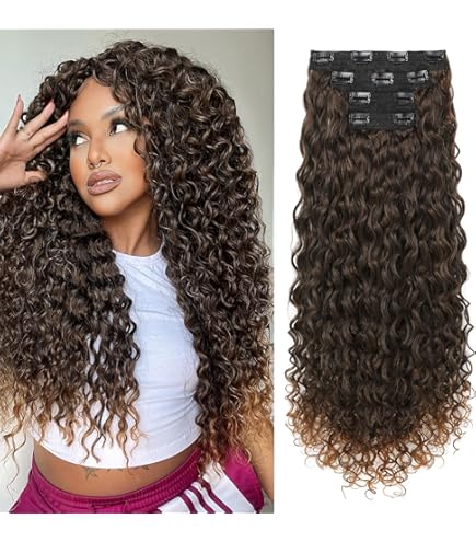 Hetto Curly Clip In Hair Extensions Wavy Human Hair Brown - View #10