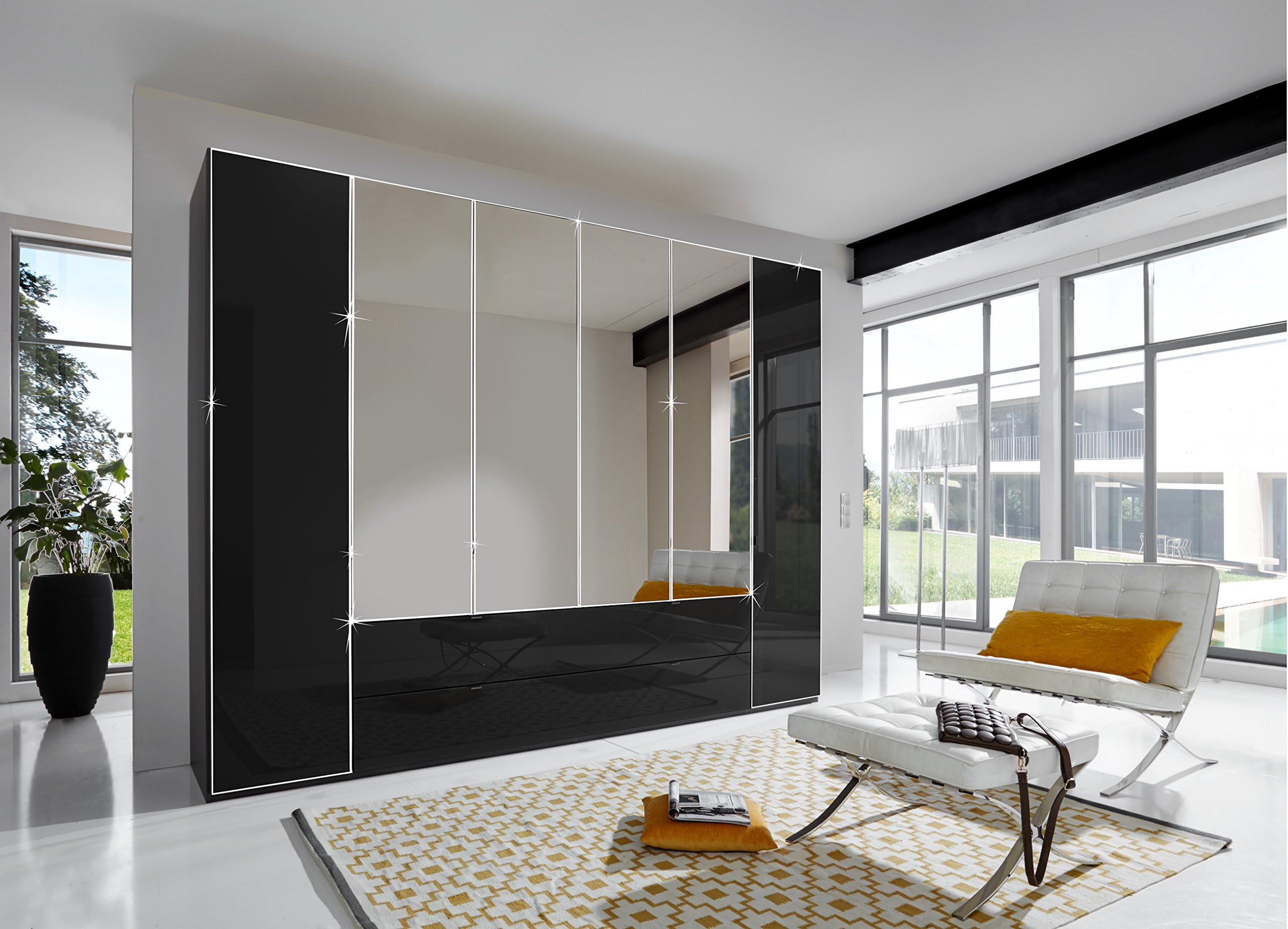 Linea Design WIEMANN GERMAN LUXURY EASTSIDE 250CM 5 DOOR WARDROBE BEDROOM FITTED FREE BLACK WHITE GREY GLASS