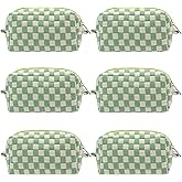 PAZIMIIK Checkered Makeup Bag for Purse Portable Zipper Make Up Pouch Small Cosmetic Case for Travel Accessories (6PCS Light Green)