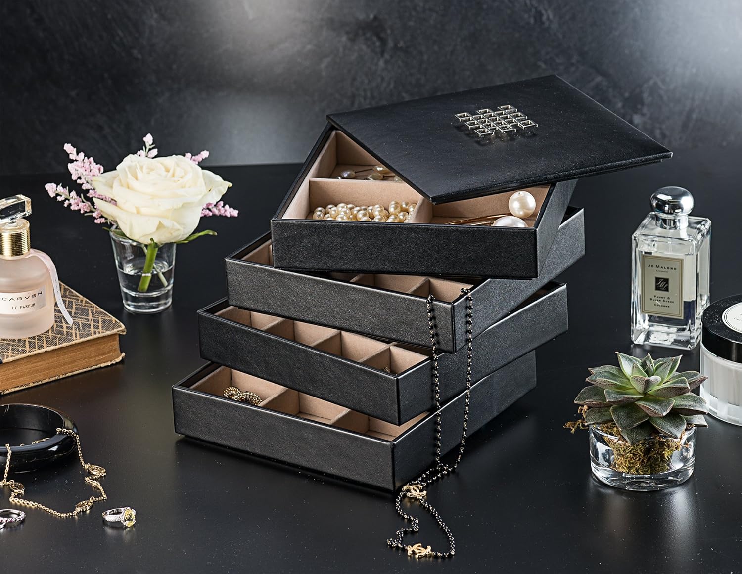 Glenor Co Earring Organizer Tray 4 Stackable Trays Lid 45 Slot