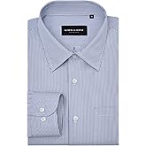 Alimens & Gentle Men's Stripe Dress Shirts Transitional Weather Long Sleeve Casual Button Down Business Shirt Poplin Top