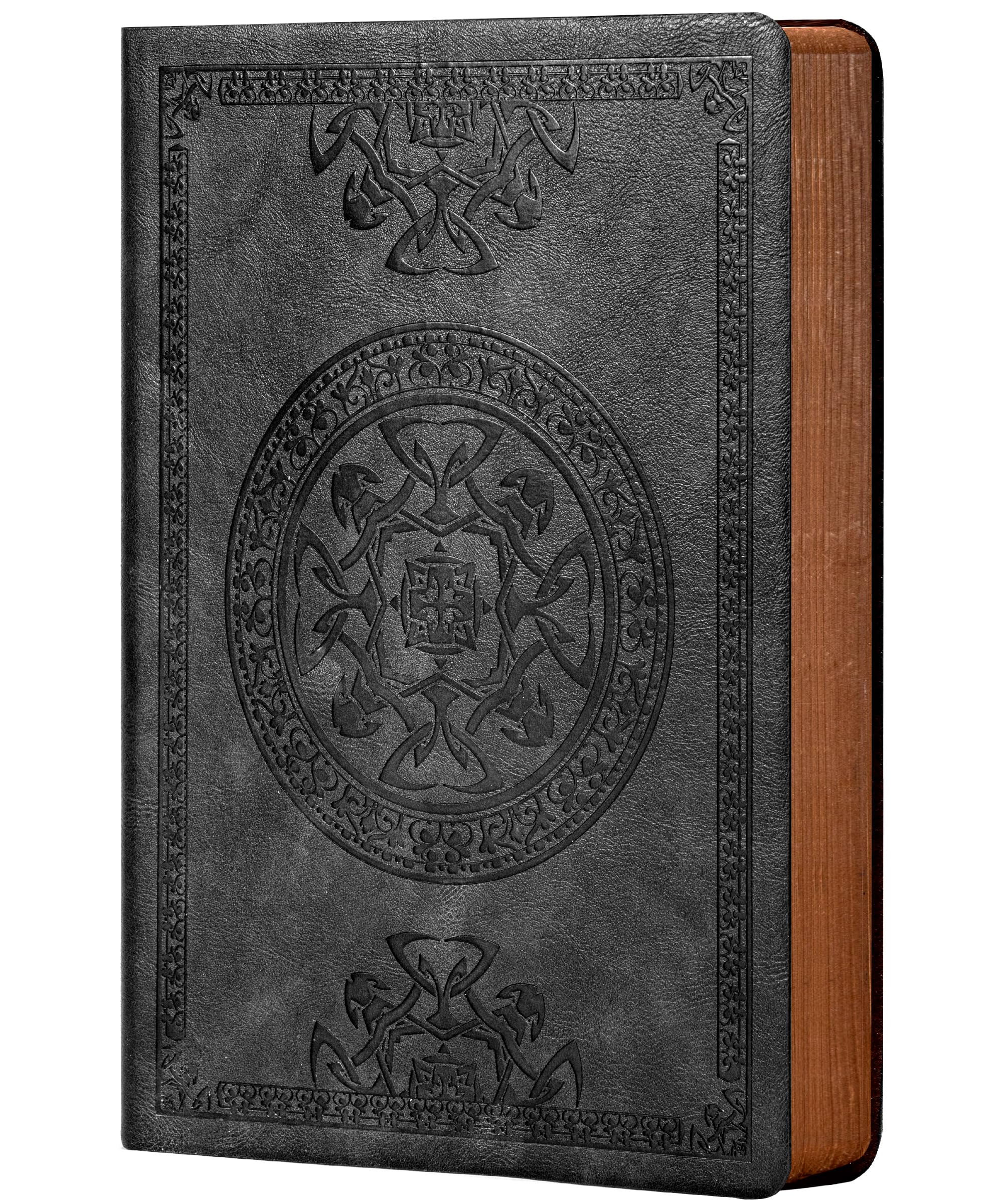 CAGIE Journal for Men, Daily Journal Notebook – 288 Lined Pages, Leather Soft Cover, 180° Lay Flat Notebook, 5.7'' X 8.3'', Women Travel Diary & Gift,Vintage Antique Embossed Design