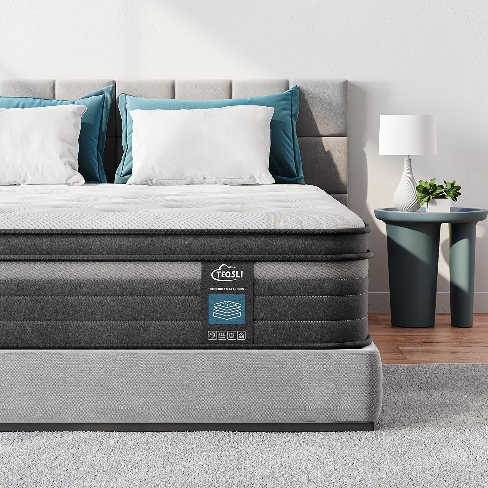 TeQsli Double Mattress 10.6in Hybrid 9-Zone Pocket Sprung CertiPUR OEKO-TEX