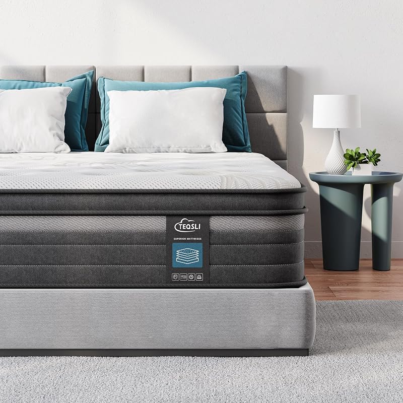 TeQsli Double Mattress 10.6in Hybrid 9-Zone Pocket Sprung CertiPUR OEKO-TEX