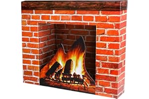 PURPLE STAR 1N Christmas Cardboard Fireplace Prop- 3D Artificial Red Brick Cardboard Fireplace- Brick Fireplace Stand-Up- Fake Fireplace Backdrop for Christmas Decoration