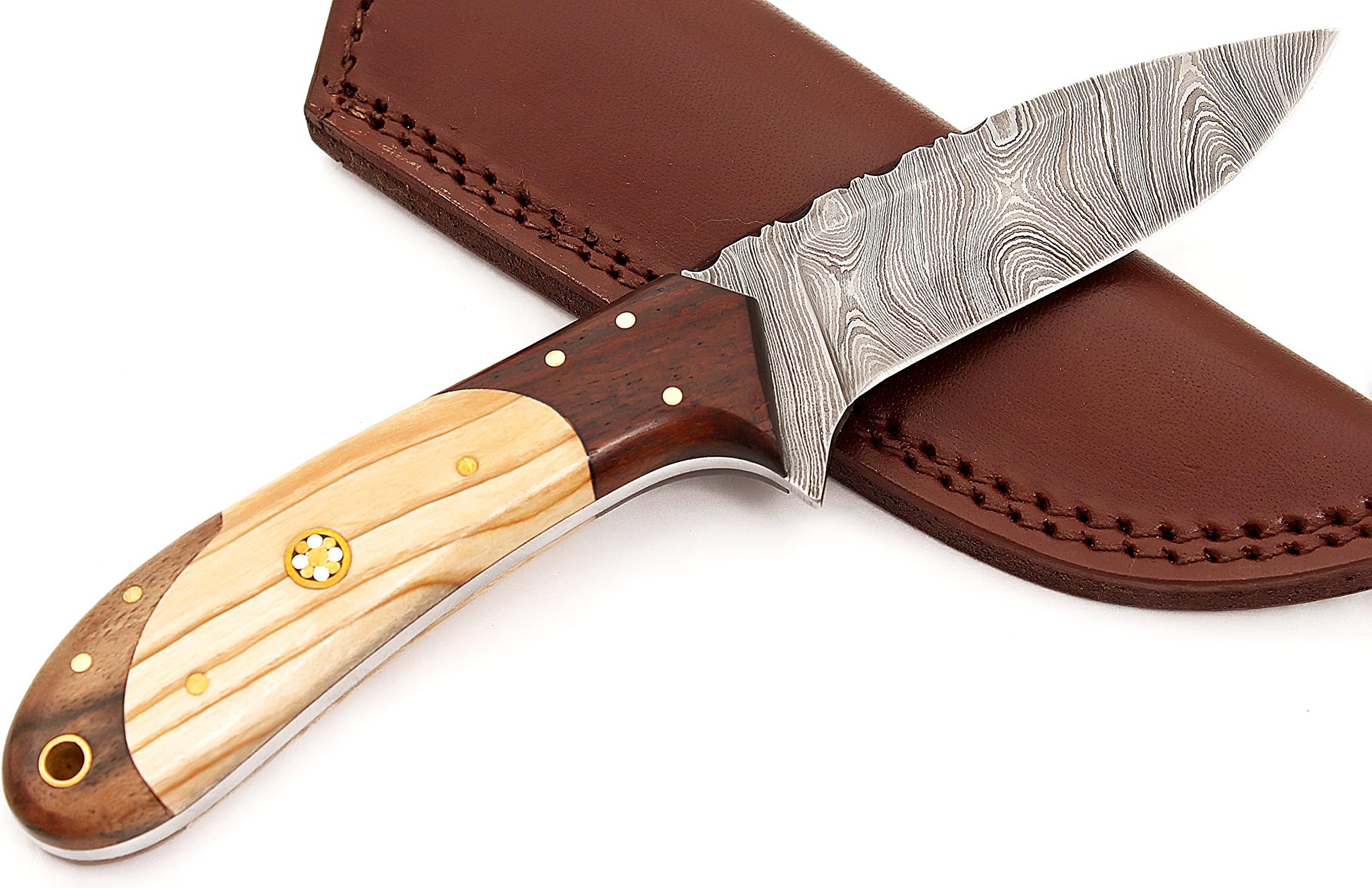 W Trading Custom Hand Made Damascus Steel Blade Gorgeous Hunting Knife with Leather Pouch.