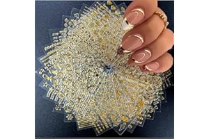 SPLOCUDU 30 Sheets Gold Nail Art Stickers 3D Self-Adhesive Nail Decals Gold Line Star Nail Stickers for Acrylic Nails Gold Leaf Diamond Nail Supplies for Women