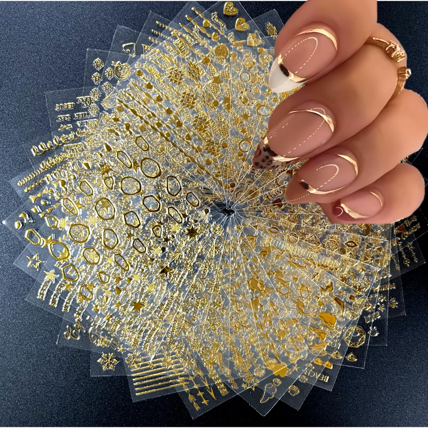 30 Sheets Gold Nail Art Stickers 3D Self-Adhesive Nail Decals Gold Line Star Nail Stickers for Acrylic Nails Gold Leaf Diamond Nail Supplies for Women