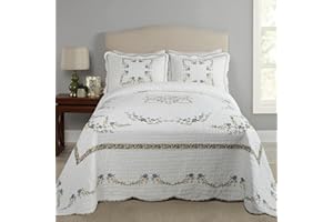 MODERN HEIRLOOM Heather Embroidered Bedspread - Lightweight Breathable All Seasons Bedding, King, 120x118, Blue/White