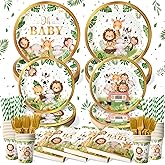 144 Pcs Safari Baby Shower Plates and Napkins (Serves 24 Guests), Plates Napkins Cups Straws and Forks Sets, Party Supplies, 