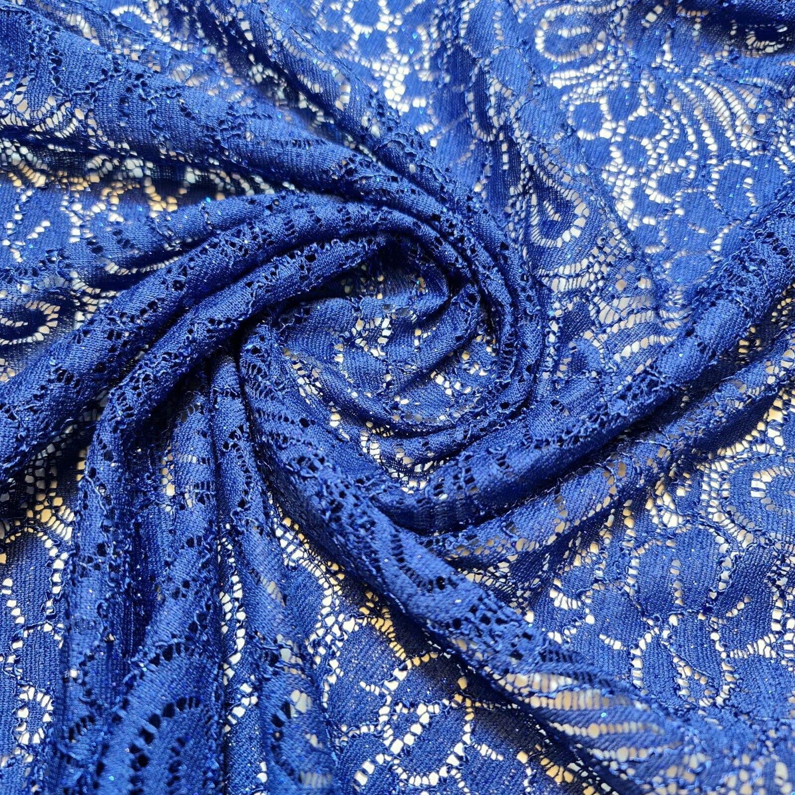 Cord Lace Crochet Glitter Embroidery Floral Bridal Dress Craft Fabric 58" (Pre Cut 1 Meter) (Royal Blue)
