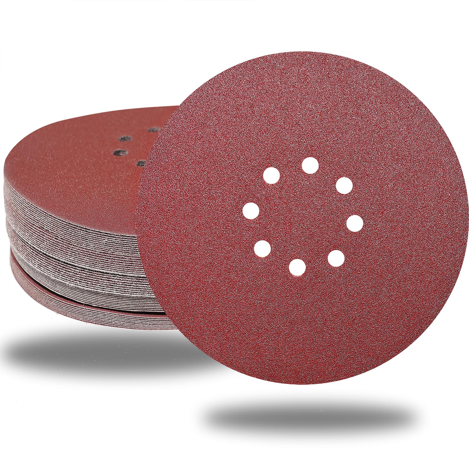 Tonmp 50 PCS 80 Grit 9 Inch 8 Hole Hook-and-Loop Sanding Discs Sandpaper -Premium Aluminum Oxide Sander Paper for Drywall Sander (80 Grit - 50 Pack)