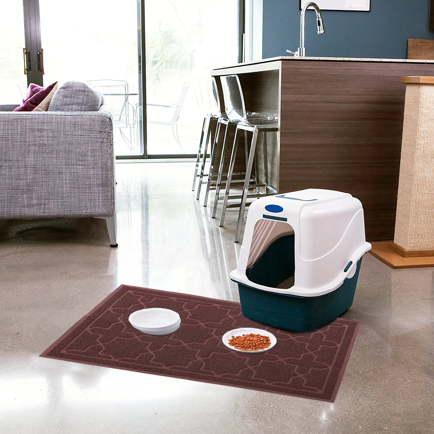 Cat Litter Mat Dog Bowl Mat for Litter Box Waterproof PVC Material for Scatter Control Non-Slip Absorbent Pet Food Mat for Cats or Dogs