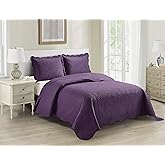 Home Collection 3pc Full/Queen Over Size Luxury Embossed Bedspread Set Light Weight Solid Dark Purple New