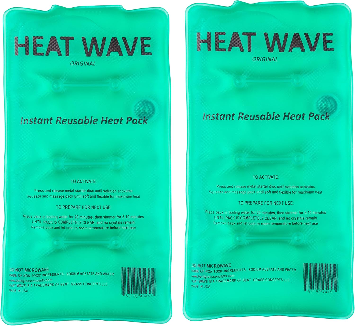 HEAT WAVE Instant Reusable Heat Packs – 2 Medium (5x9”), Reusable Heat Pack for Muscle Aches, Back Pain, Pain Relief, Click Heat - Premium Medical Grade - Made in USA