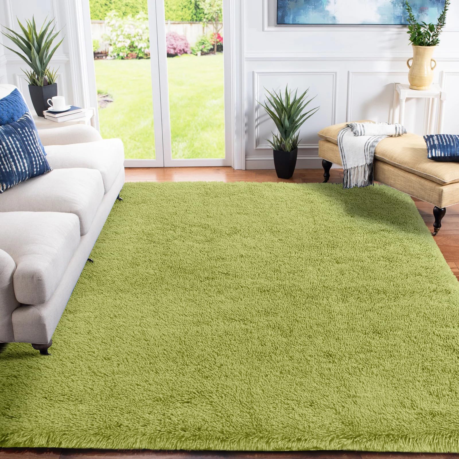 Photo 1 of XSIVOD Large 8x10 Area Rugs for Living Room, Soft Fluffy Bedroom Rug for Boys Kids Room, Plush Fuzzy Carpet for Home Decor, Washable Furry Indoor Shag Carpet for Dorm Home Office, Green