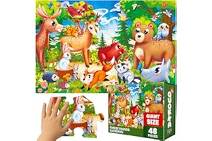 QUOKKA Giant Floor Puzzles for Kids Ages 4-6 - 2x3 Feet Extra-Thick 48 Pieces Toddler Puzzle Ages 3-5 – Forest Educational Activity for Boys Girls – Premium Box with Sturdy Handle & Magnetic Closure