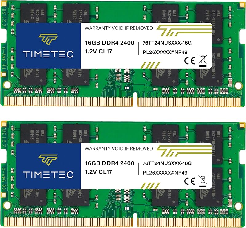 Timetec 32GB Kit DDR4 2400MHz SODIMM 2x16GB PC4-19200 260-Pin RAM Laptop