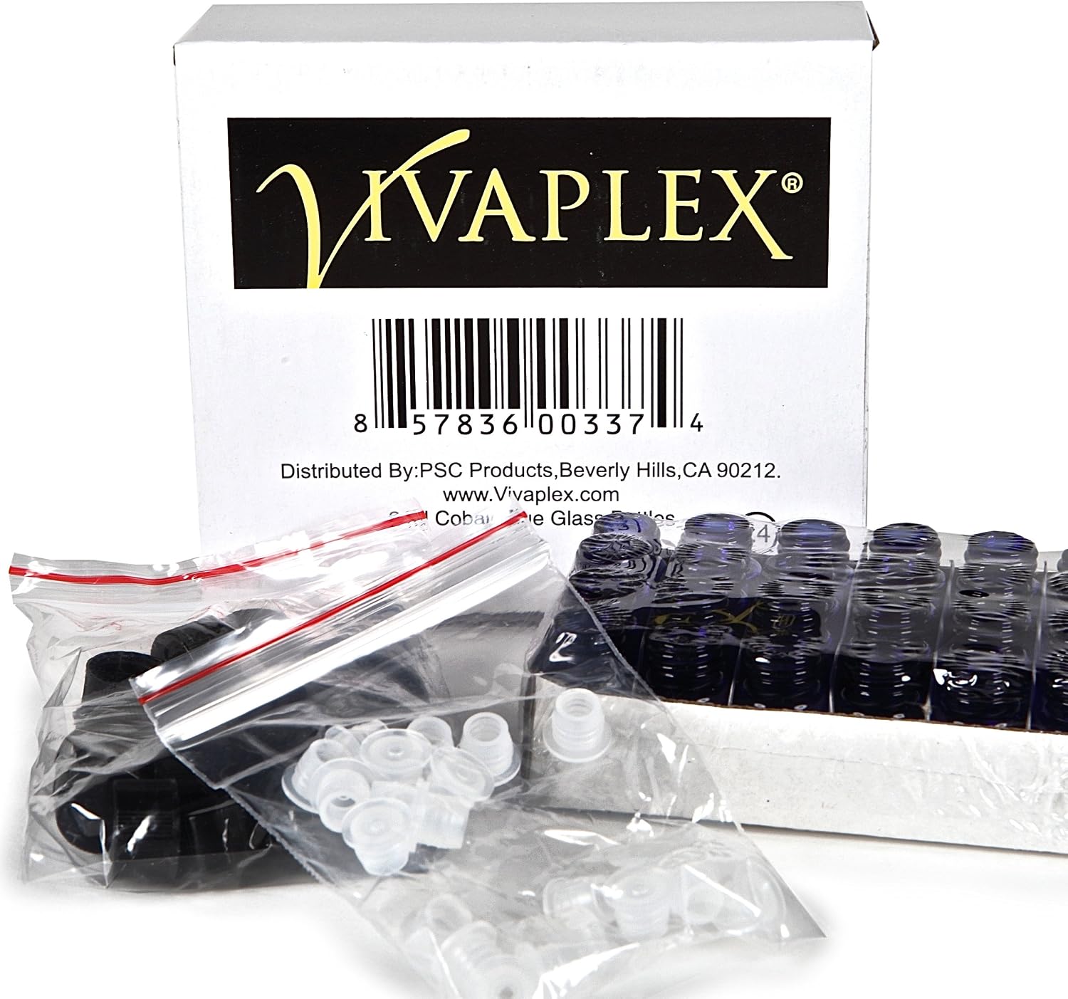 Vivaplex 24, Cobalt Blue, 2 Ml (5/8 Dram) Glass Bottles, With Orifice Reducers And Black Caps - Image 5