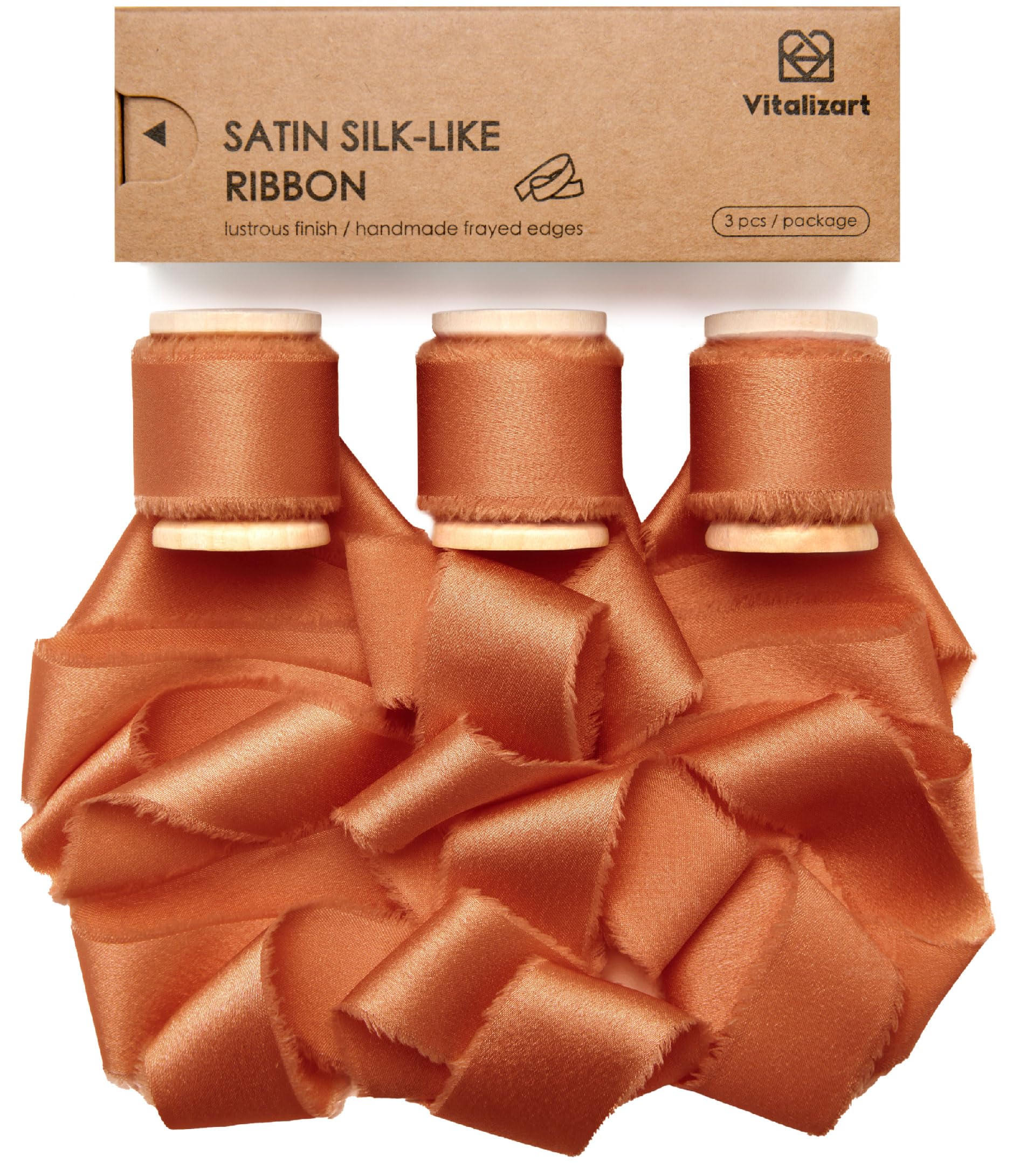 Vitalizart Silky Satin Ribbon 1 inch x 15 Yard Terracotta Burnt Orange Handmade Fabric Ribbons for Gift Wrapping Baby Shower Wedding Bridal Bouquets Holiday Decoration
