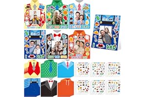 WATINC Fathers Day Picture Frame Crafts - 72Pcs DIY Clothes Shirt Card Picture Frame with Stickers Crafting Kit for Kids, Make Your Own Happy Father's Day Handmade Card Gift Party Decor Supplies