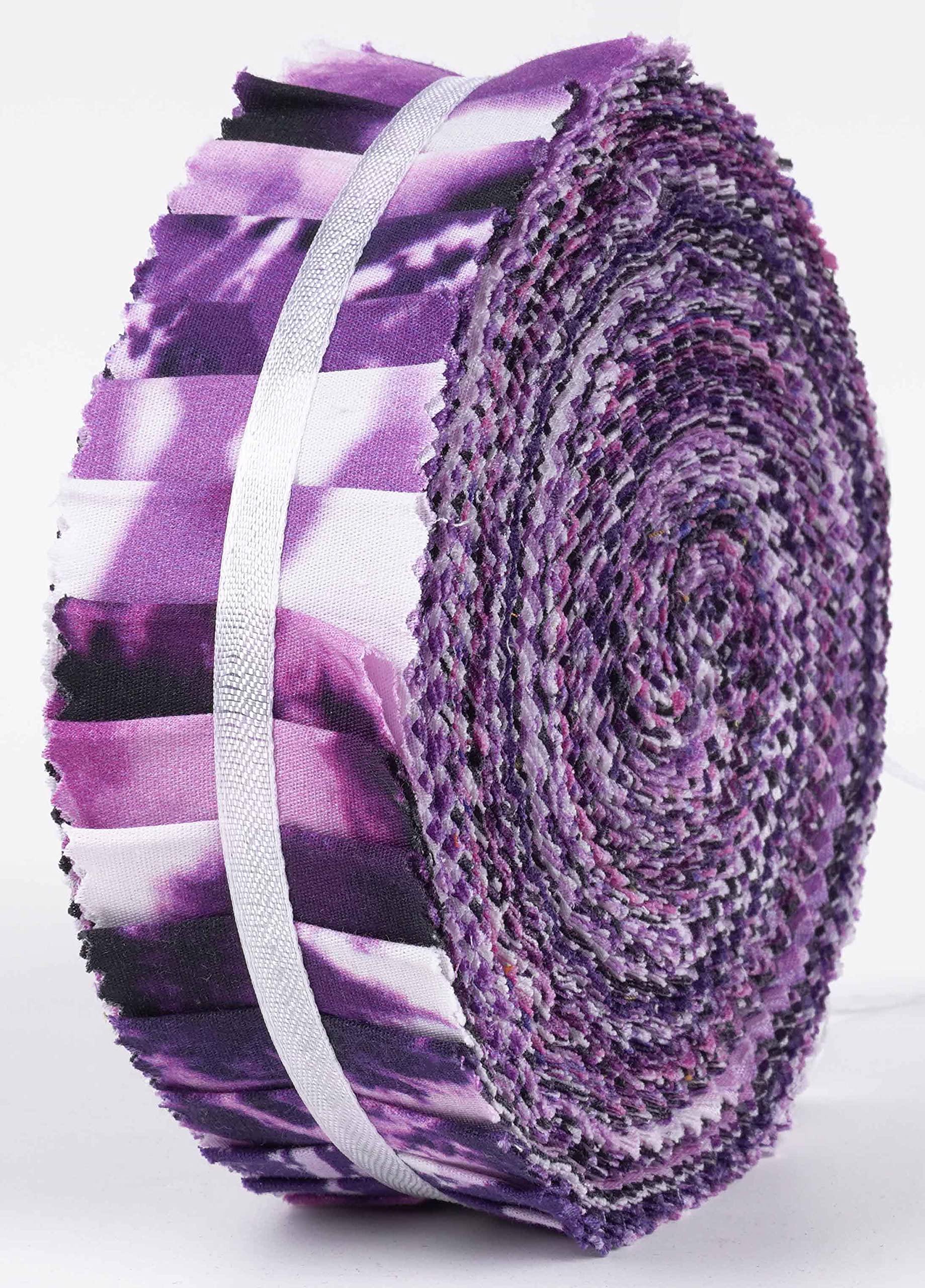 Soimoi 40Pcs Tie Dye Print Precut Fabrics Strips Roll Up 1.5x42inches Cotton Jelly Rolls for Quilting - Purple