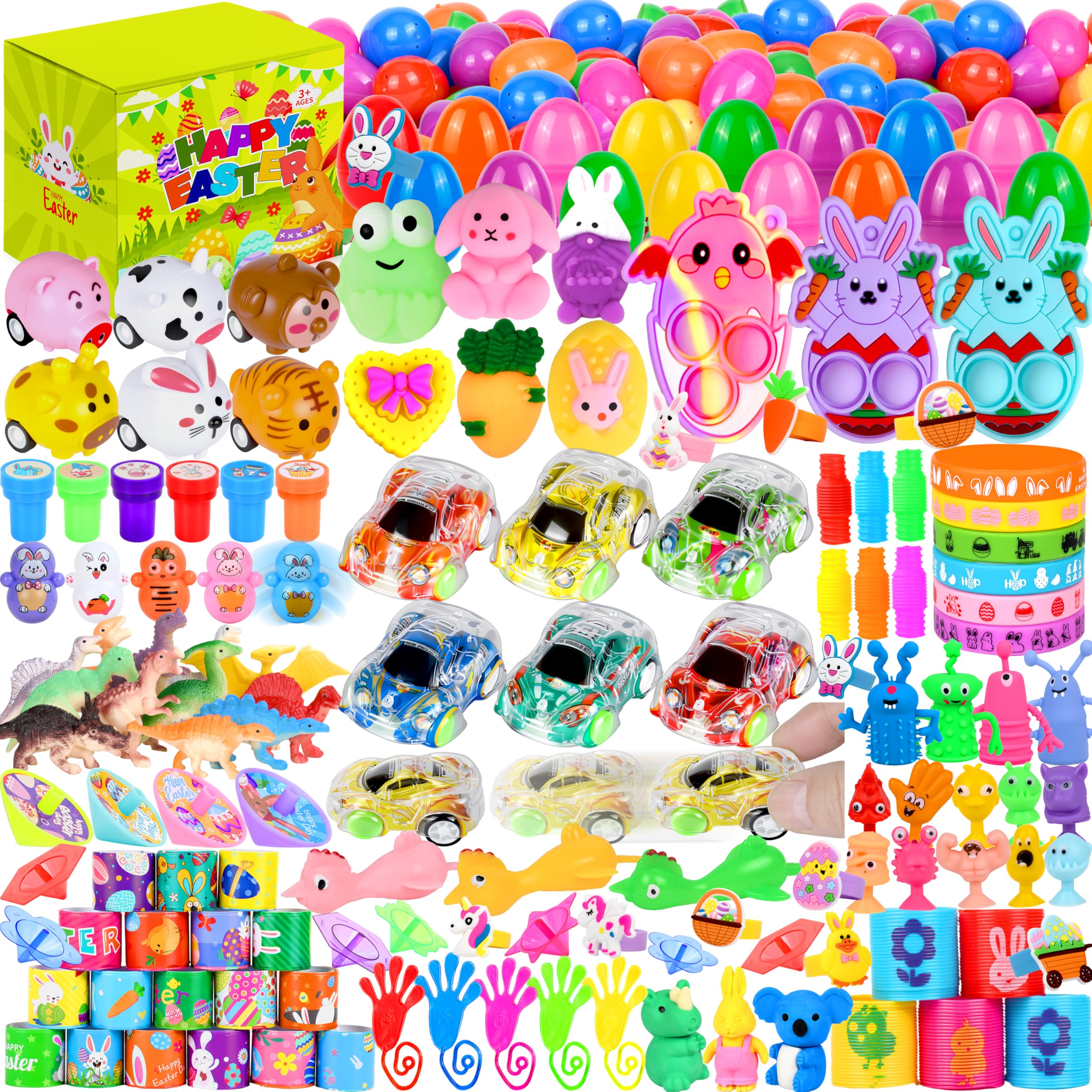 PURPERCAT 360 Pcs Easter Prefilled Egg Set, 120 Plastic Eggs with 240 Toys & Stickers Easter Hount Basket Stuffers, Party Favors for Kids Classroom Prize Supplies,Gift for Girls and Boys