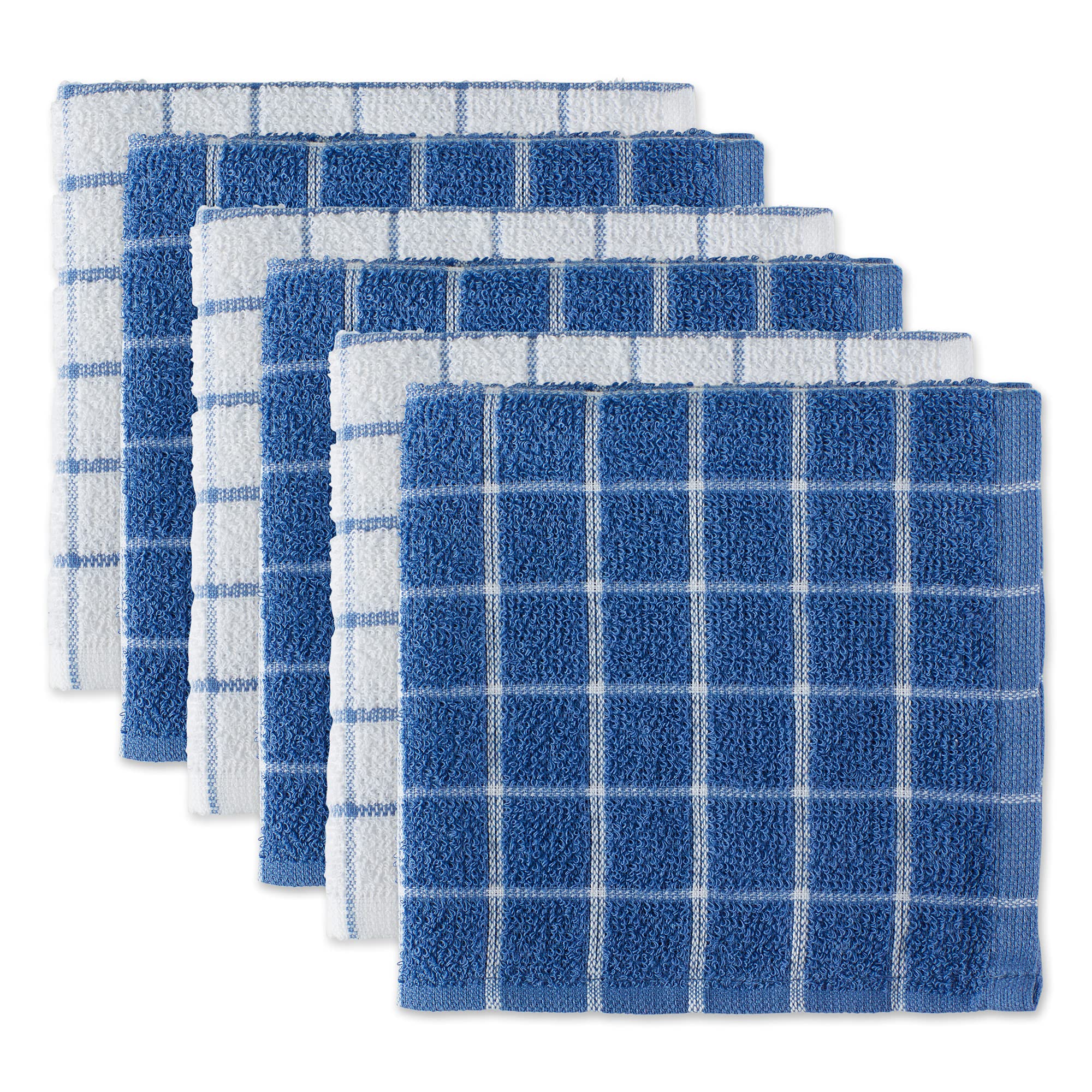 DII 100% Cotton, Machine Washable, Ultra Absorbant, Basic Everyday 12 x 12 Terry Kitchen Dish Cloths, Windowpane Design, Set of 6- Blueberry — image 1